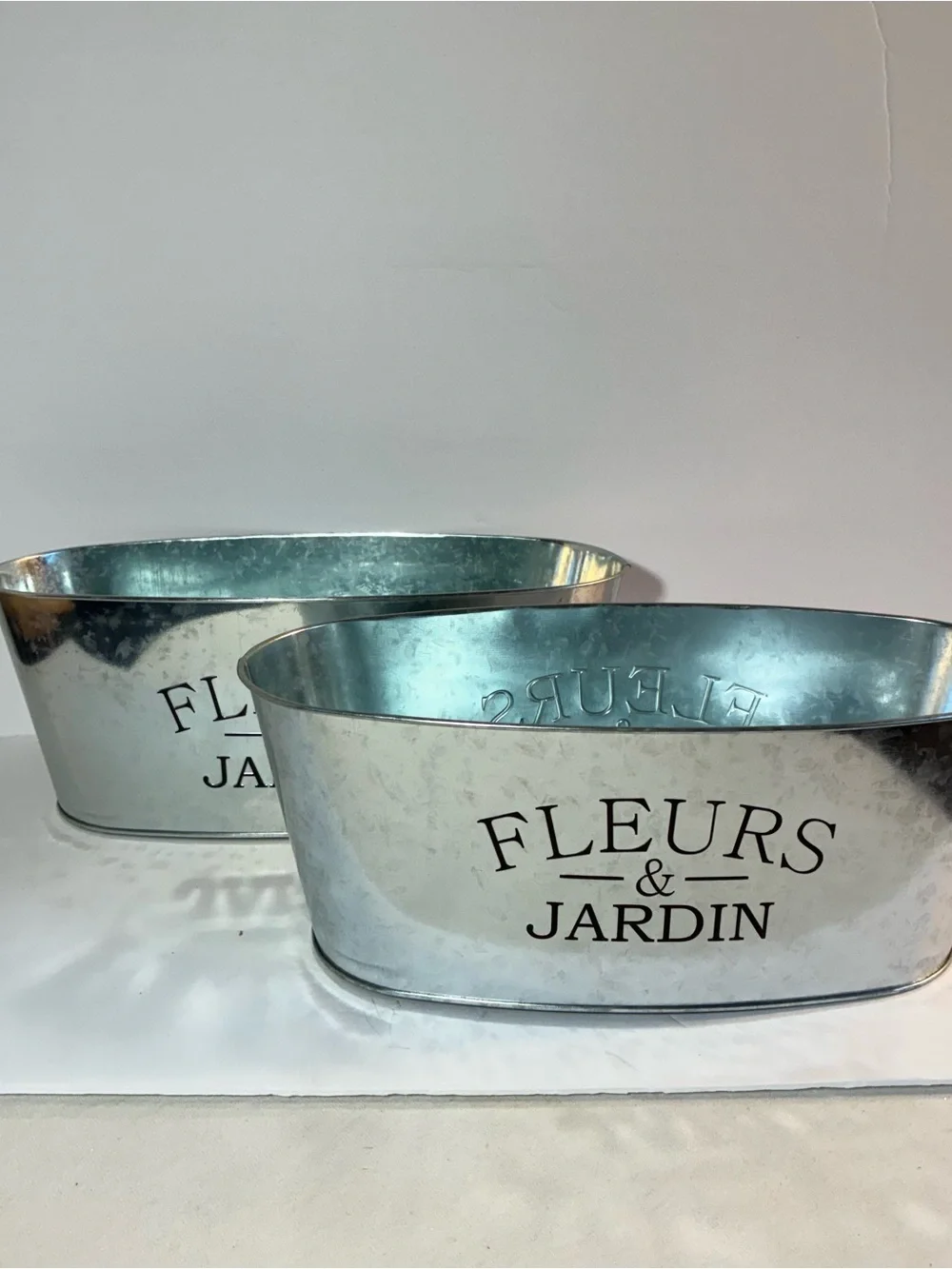 NWT Set of 2 Fleurs & Jardin Galvanized Metal Planters French Farmhouse Herb Gar